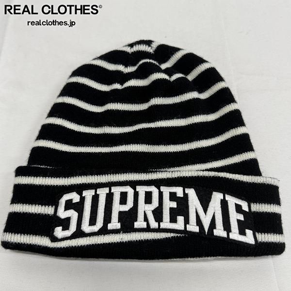 Supreme/シュプリーム【14AW】Team Stripe Beanie ビーニー/ニット帽 ブラック/ホワイト