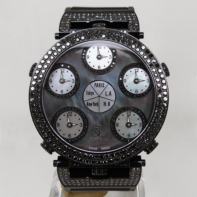 中古ジェイコブ【JACOB&Co.】 JC-LG3DCBD 6タイムゾーン SS×ブラックダイヤ QZ 世界限定500本