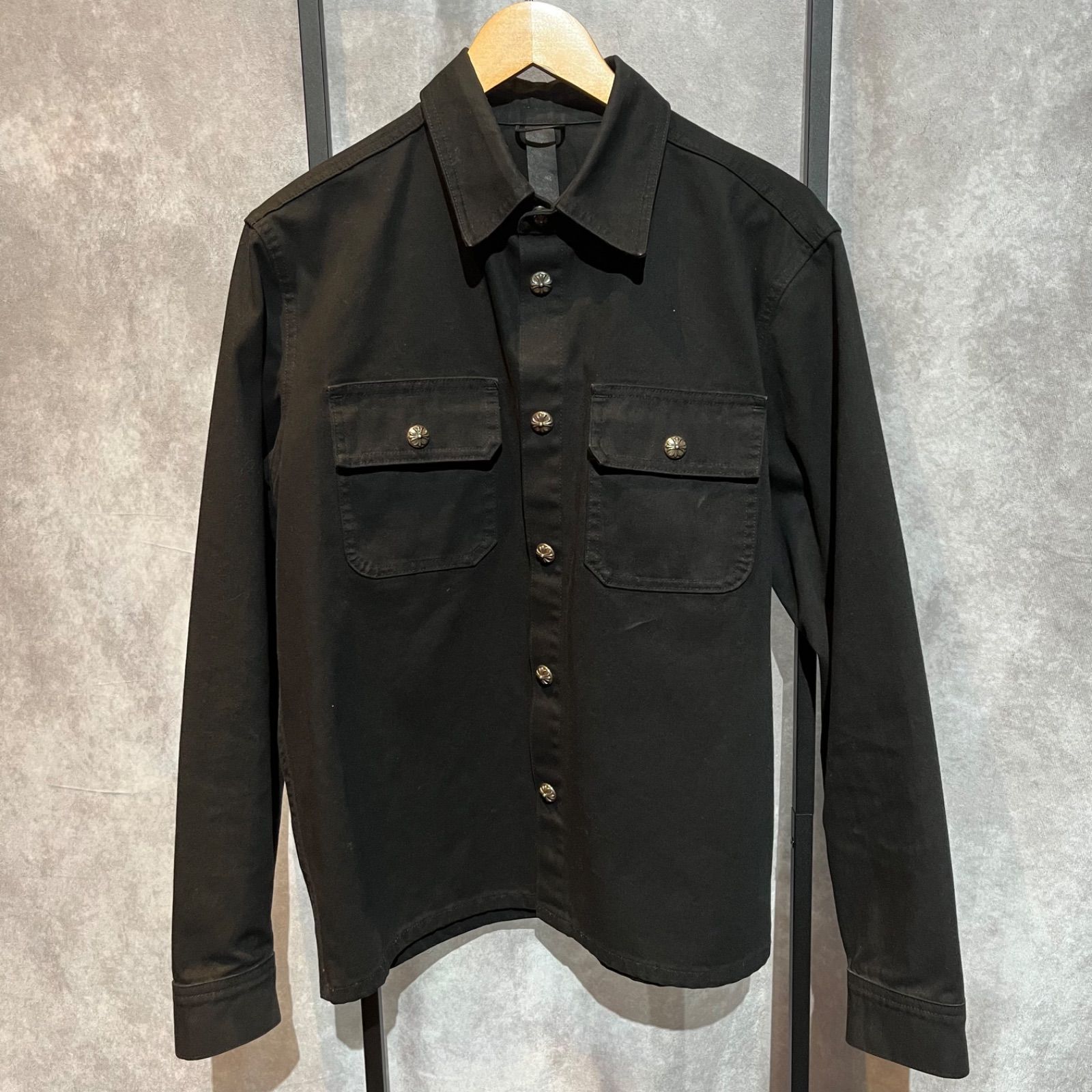 クロムハーツ　デニムシャツ　WORK　DOG　ブラック×シルバー　Mサイズ　AB品
