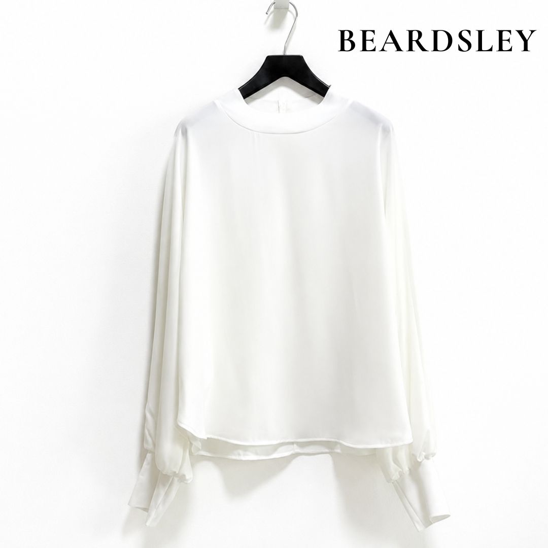 BEARDSLEY ビアズリー ニットコンビブラウス 異素材切替 ボリュームスリーブ 長袖 プルオーバー ホワイト 白 A060