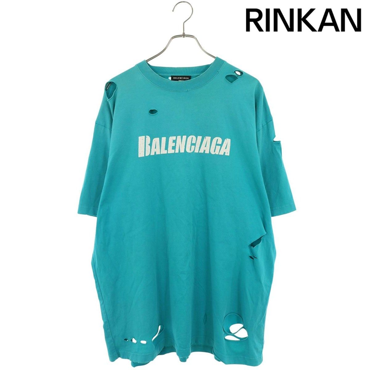 バレンシアガ 651795 TKVB8 デストロイ加工ロゴプリントTシャツ メンズ XS