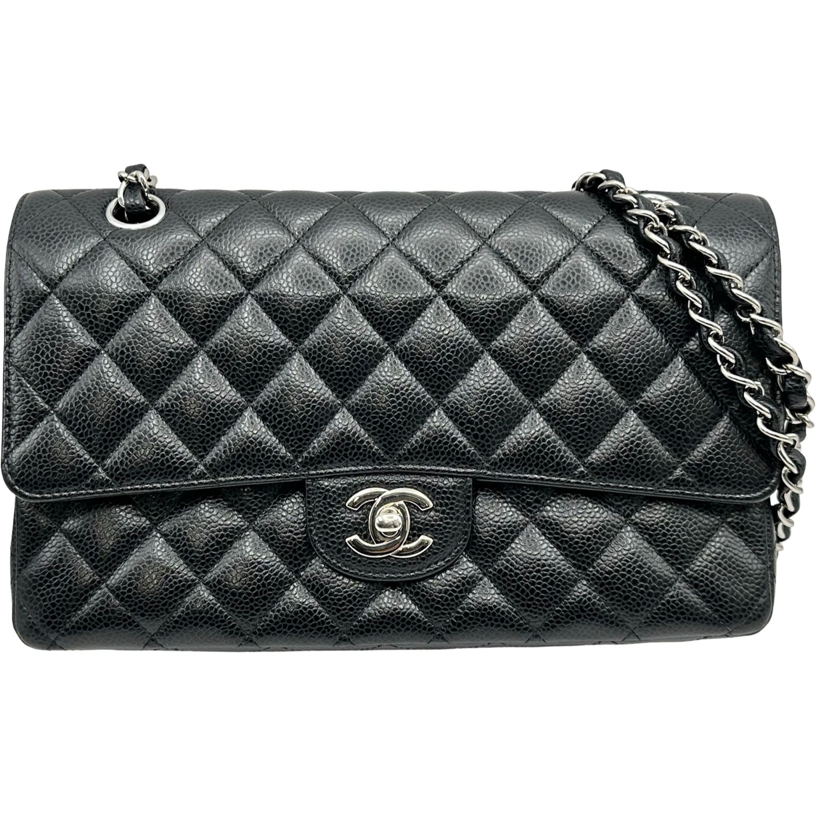 シャネル CHANEL マトラッセ 25 A01112 23番台 ブラック シルバー金具 キャビアスキン レディース ショルダーバッグ