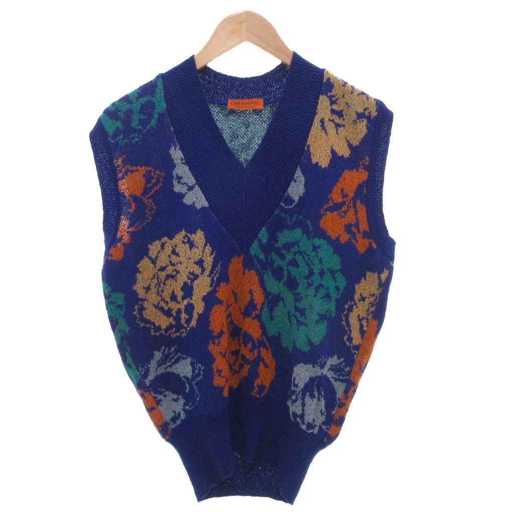 ミッソーニ MISSONI ヴィンテージ ニット ベスト プルオーバー コットン Vネック 総柄 M 紺 ネイビー /FF