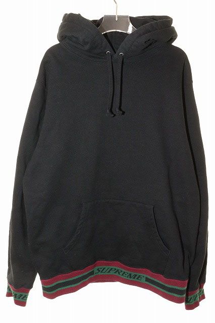 シュプリーム SUPREME 18AW STRIPED RIB HOODED SWEATSHIRT BLACK M ストライプ リブ ロゴ フーディー スウェットシャツ パーカー ブラック 【ブランド古着ベクトル】【中古】☆AA★260627