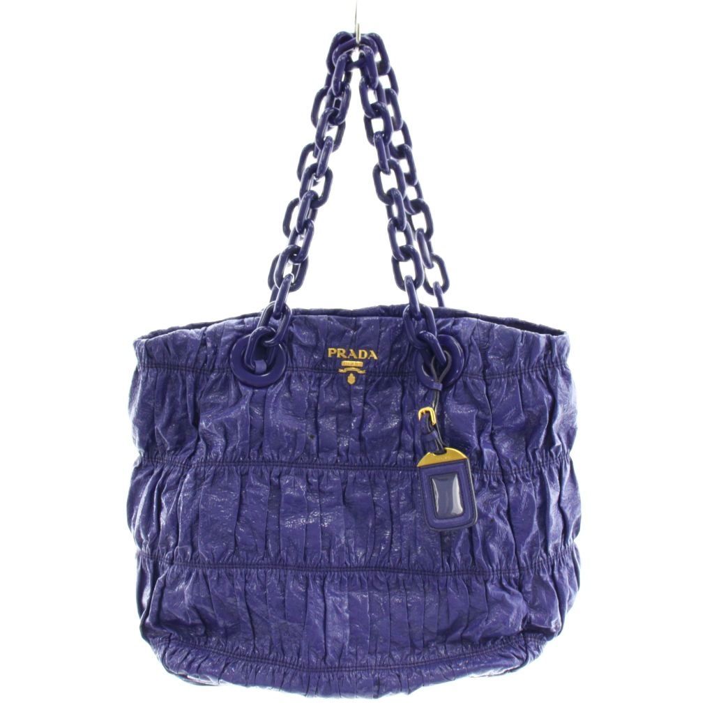プラダ PRADA トートバッグ ショルダーバッグ ギャザー チェーン パテントレザー 紫 パープル /AN6 ■OH