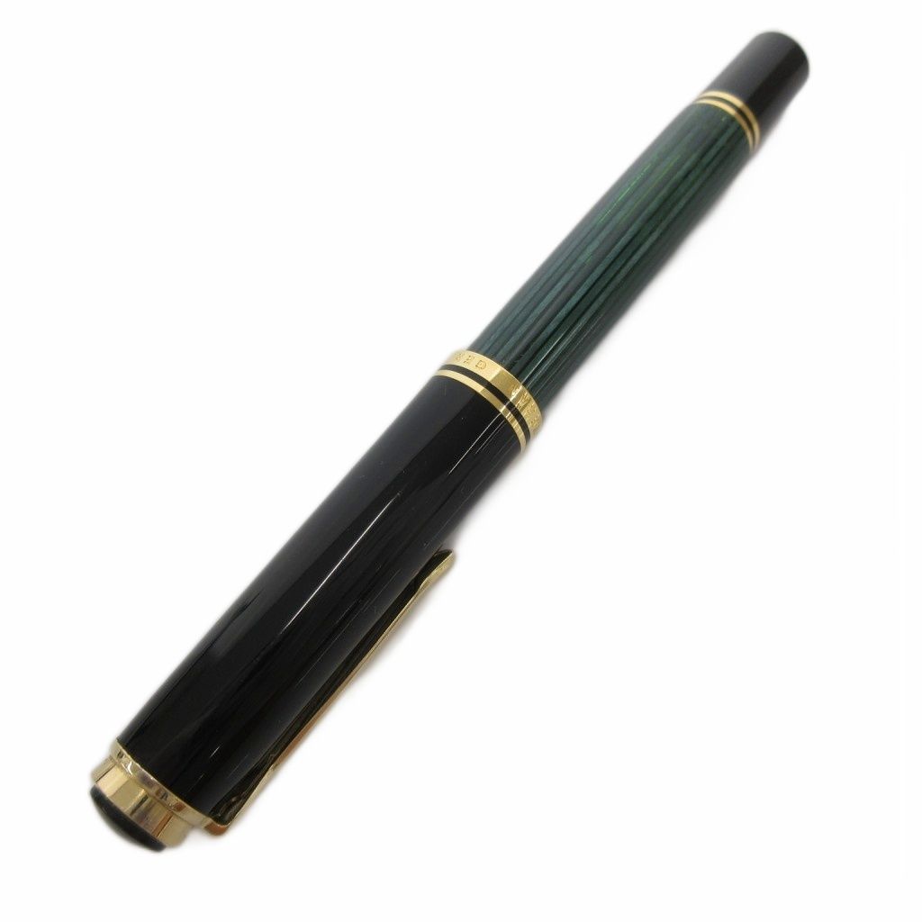 ペリカン PELIKAN スーベレーン SOUVERAN 万年筆 筆記具 文房具 吸引式 ストライプ 緑縞 ペン先18C-750 EF 緑 グリーン 黒 ブラック /MG
