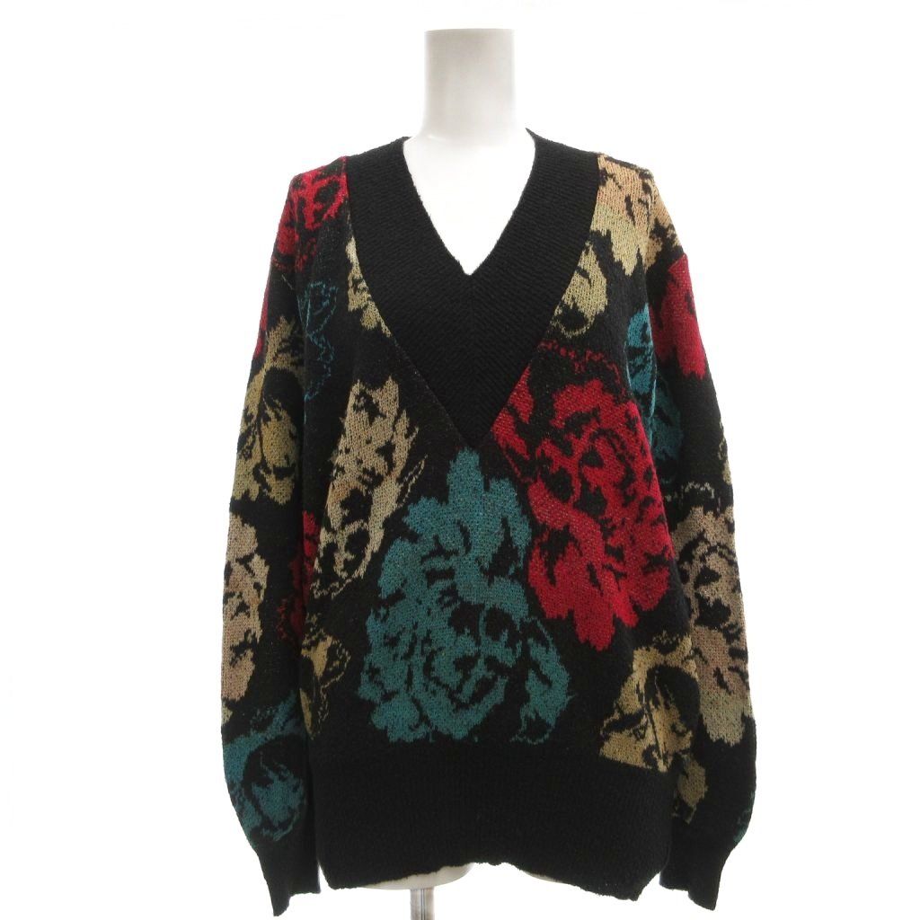 ミッソーニ MISSONI 美品 ヴィンテージ ニット セーター 長袖 Vネック プルオーバー コットン 総柄 黒系 /MG
