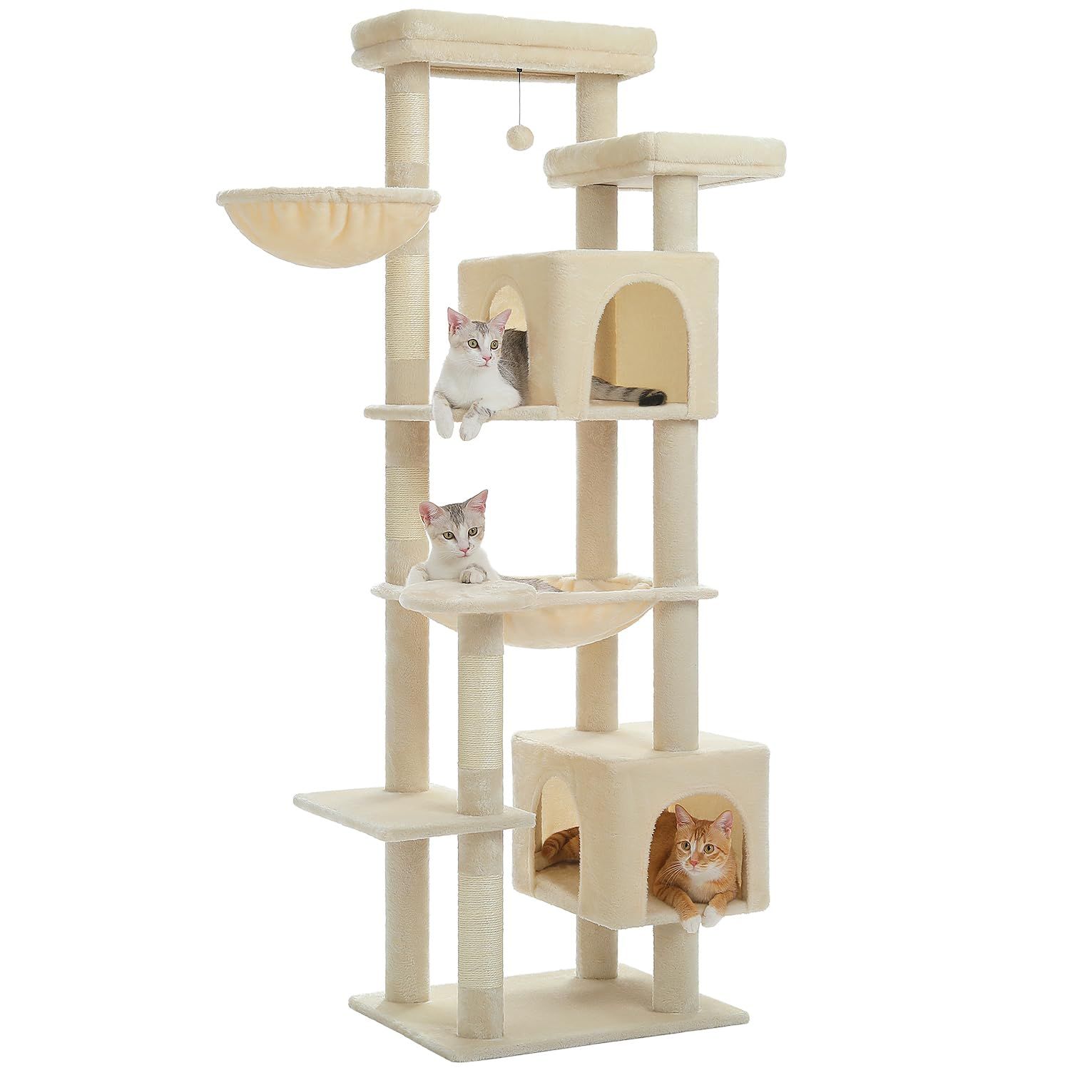 ★新品★PETEPELA(ぺテぺラ) キャットタワー 大型猫用 スリム 多頭飼い 猫タワー 据え置き型 コンパクト 省スペース ハンモック サボテン 爪研ぎ 人気 おしゃれ かわいい シンプル 転倒防止ベルト付き 展望台 猫ベッドカバー取り外 3a3c9e99
