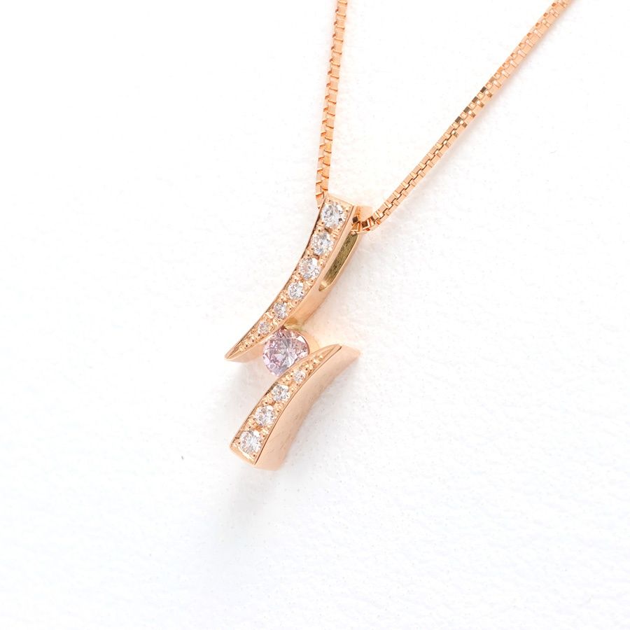K10PG　ネックレス　ピンクダイヤモンド 0.095ct / ダイヤモンド 0.097ct　～45.5 cm 【中古】 41,327円