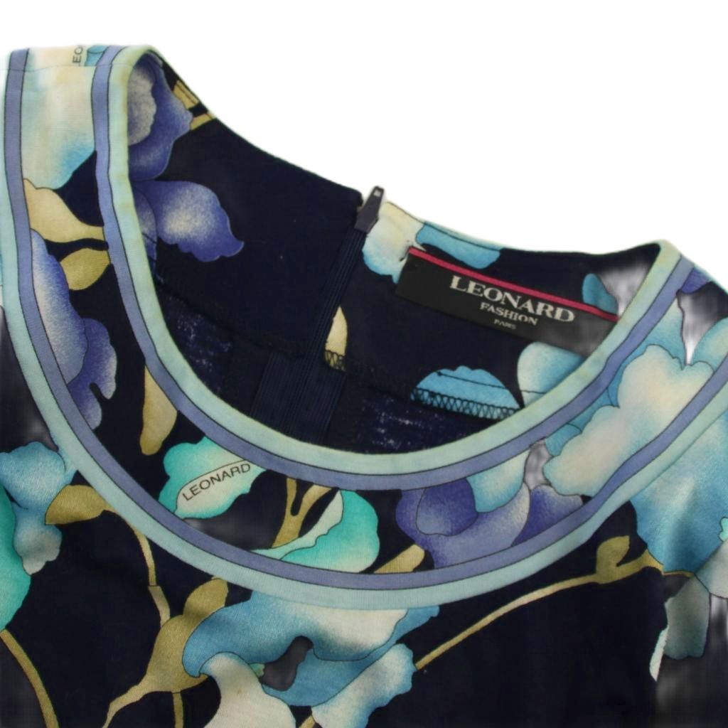 レオナール LEONARD FASHION ワンピース ひざ丈 半袖 総柄 L 紺