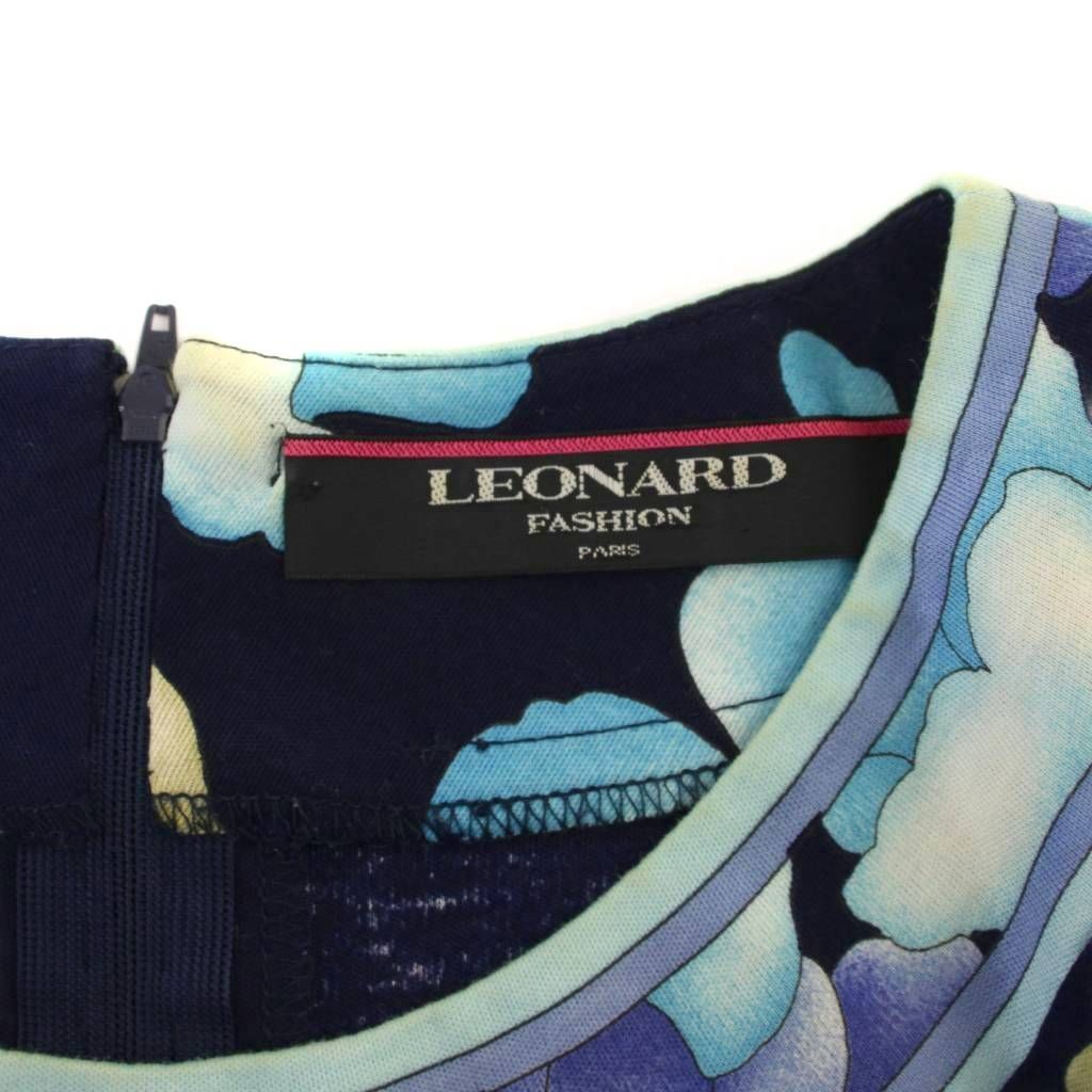 レオナール LEONARD FASHION ワンピース ひざ丈 半袖 総柄 L 紺