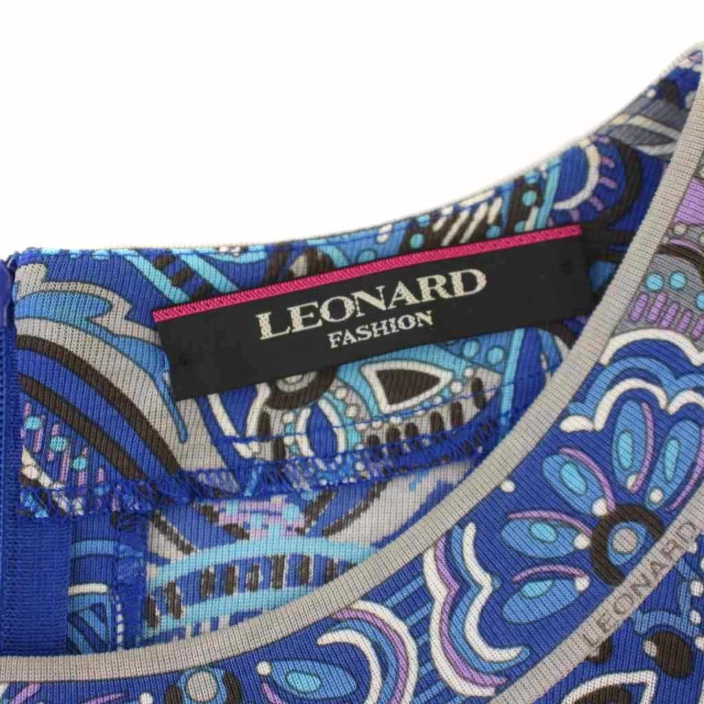 レオナール LEONARD FASHION ワンピース ミモレ丈 半袖 総柄 40 青