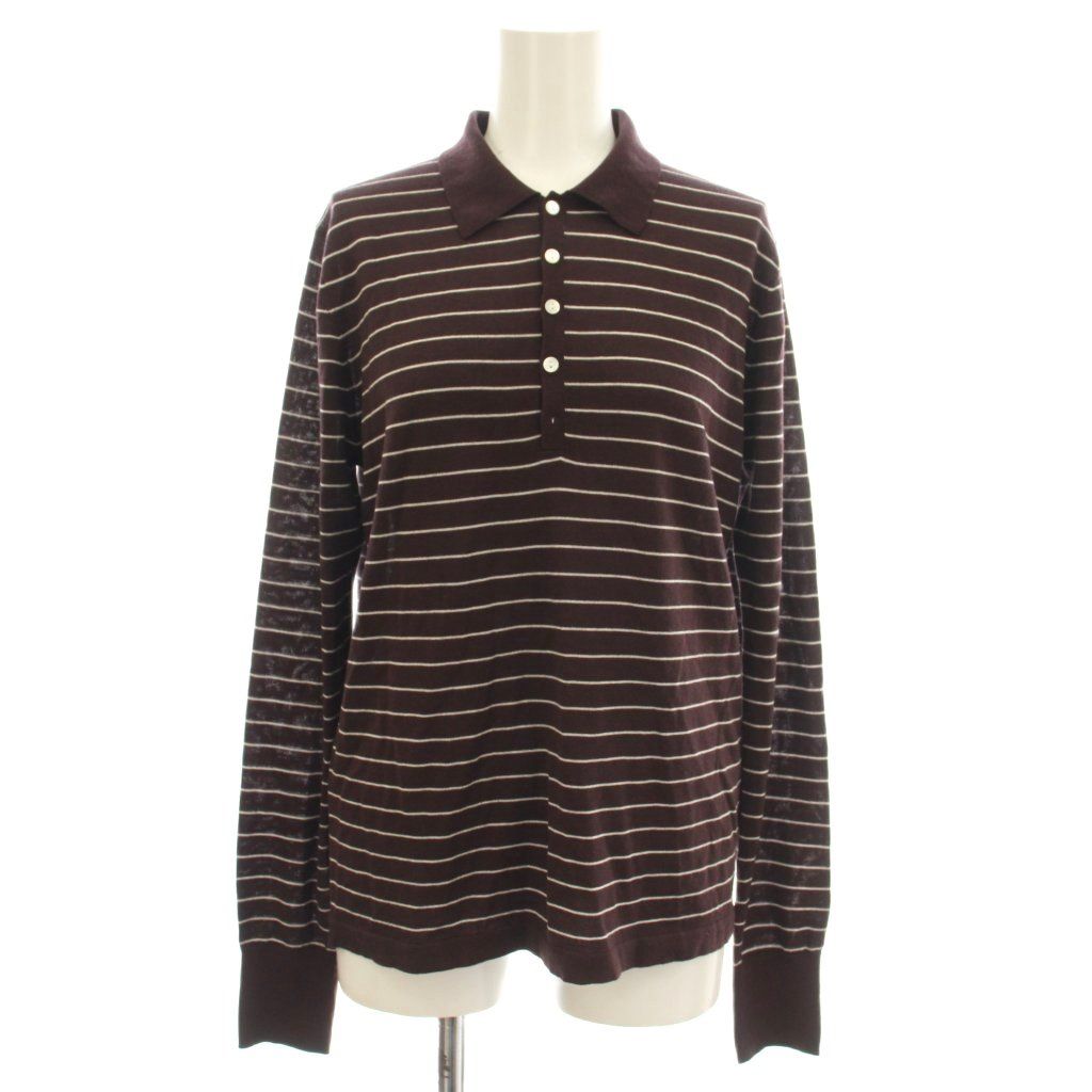 ンニット NKNIT ニット ポロシャツ 長袖 ボーダー 1 茶 ブラウン N25AW-025 /☆G12