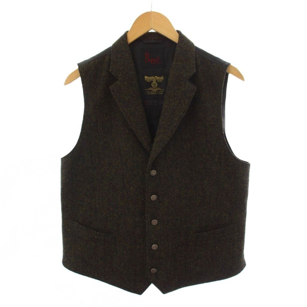 パパス Papas ベスト ジャケット ツイード ウール 48 黒 茶 D0414FV /BM37 8,449円