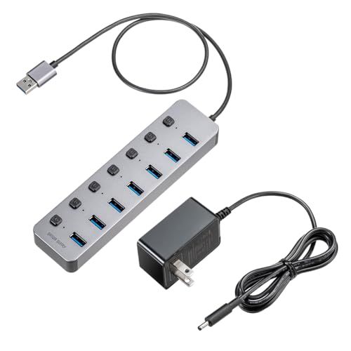 サンワダイレクト USBハブ 7ポート セルフパワー USB充電器 個別スイッチ付 USB3.2/5Gbps ACアダプタ付 400-HUBA32GM★m d126563a