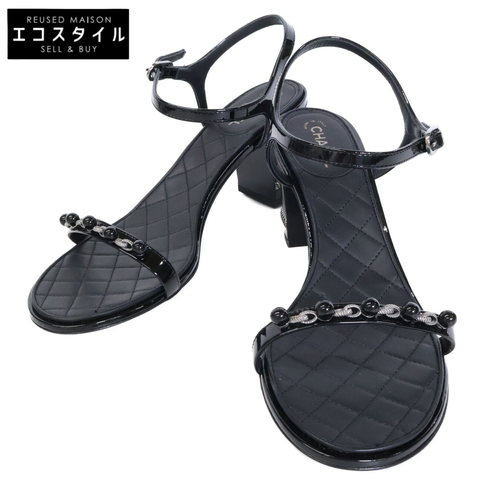 CHANEL　シャネル　【新品同様】チェーンデザイン パテントストラップ サンダル　39C