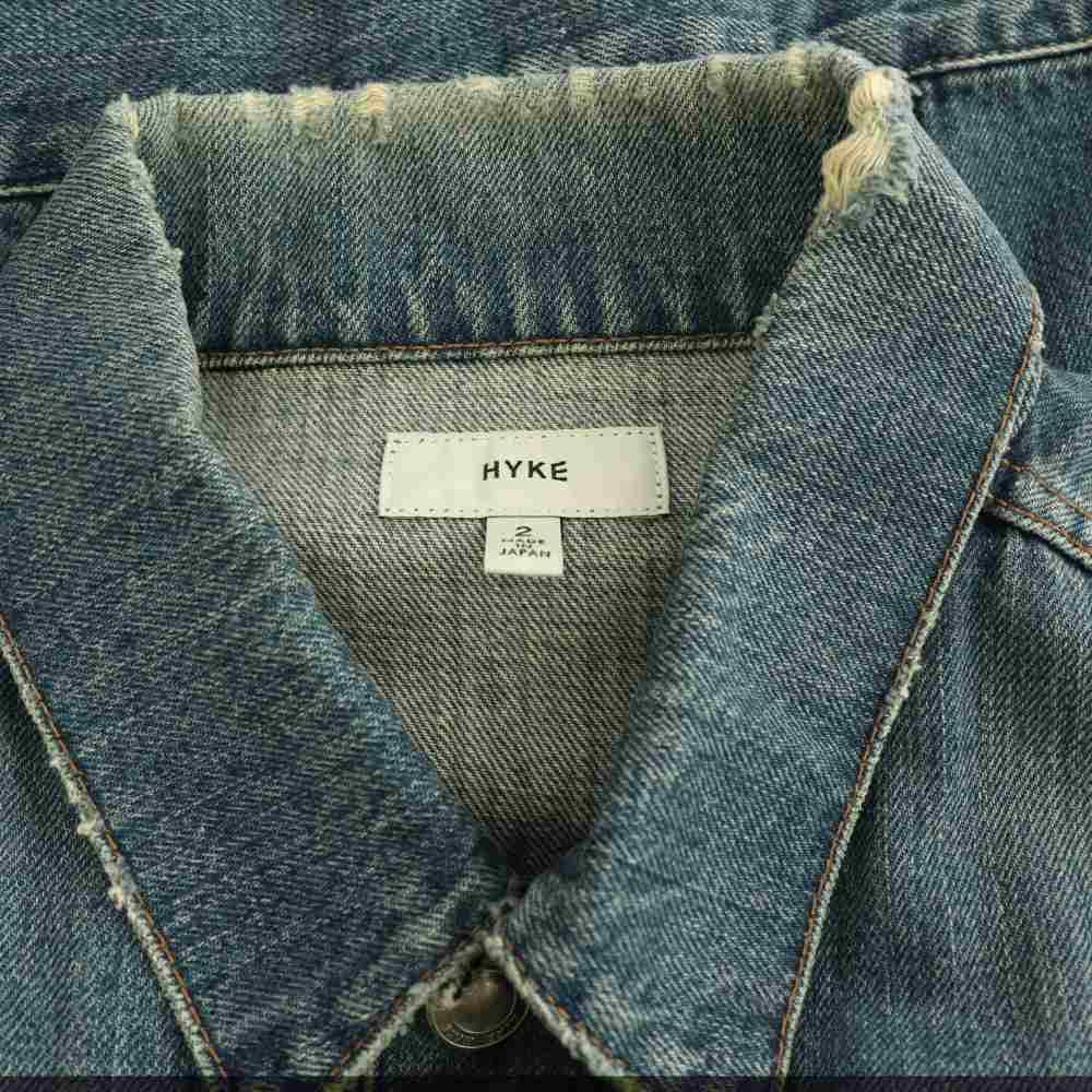 ハイク HYKE BIG FIT デニムジャケット Gジャン ダメージ加工 2 ブルー