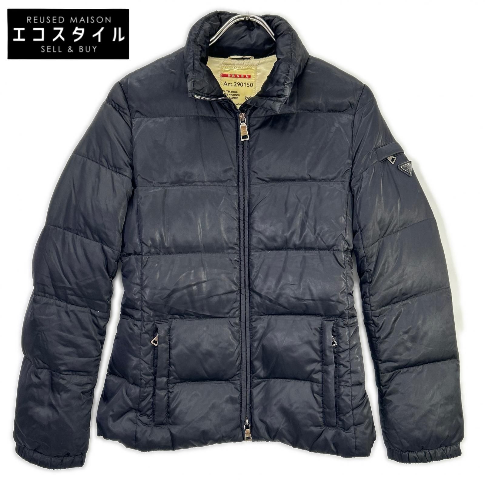 PRADA SPORT　プラダスポーツ　290150 ブラック ナイロン トライアングルロゴ ダウンジャケット　38