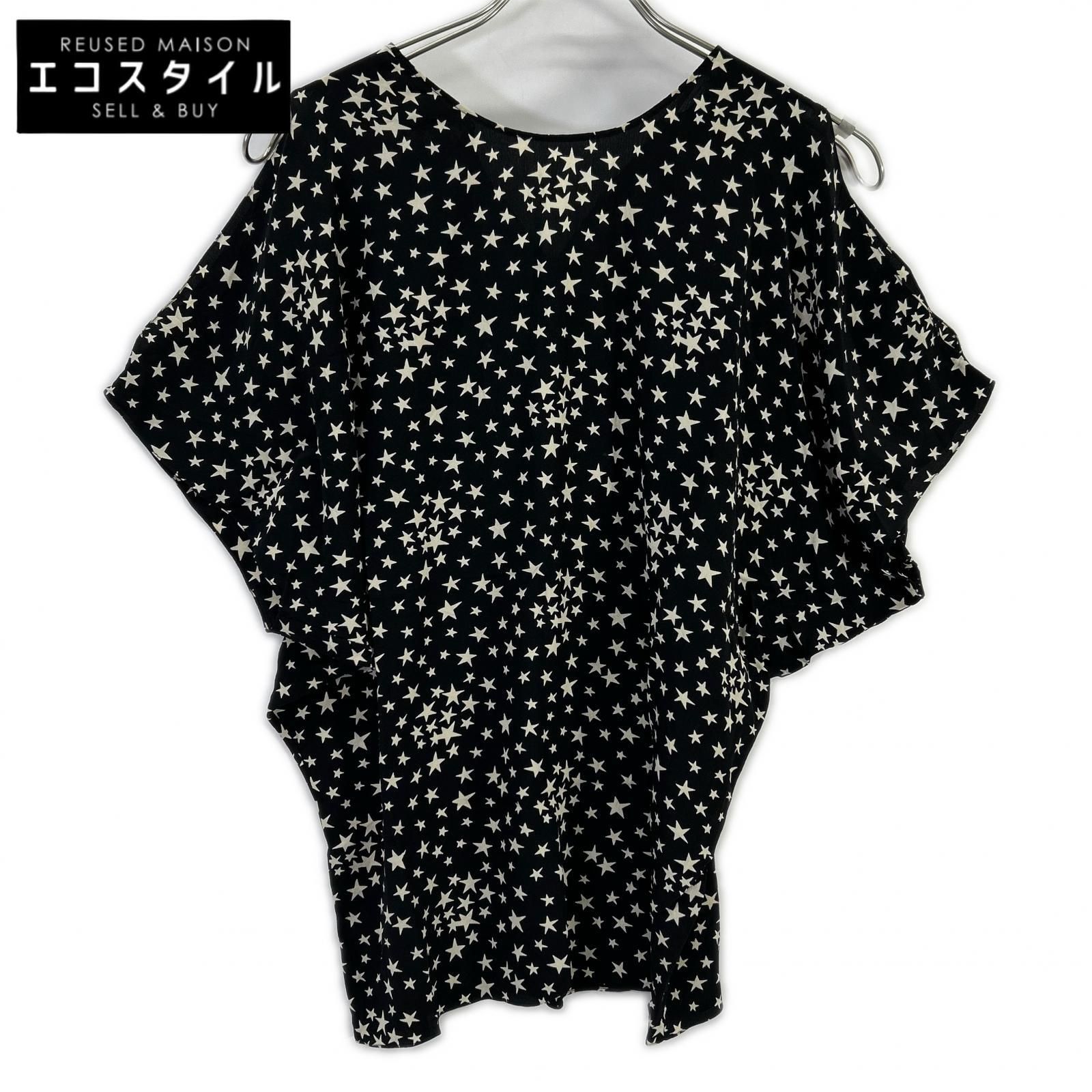 SAINT LAURENT PARIS　サンローランパリ　ブラック 444125 シルク スター柄 星　オープンショルダーブラウス　34