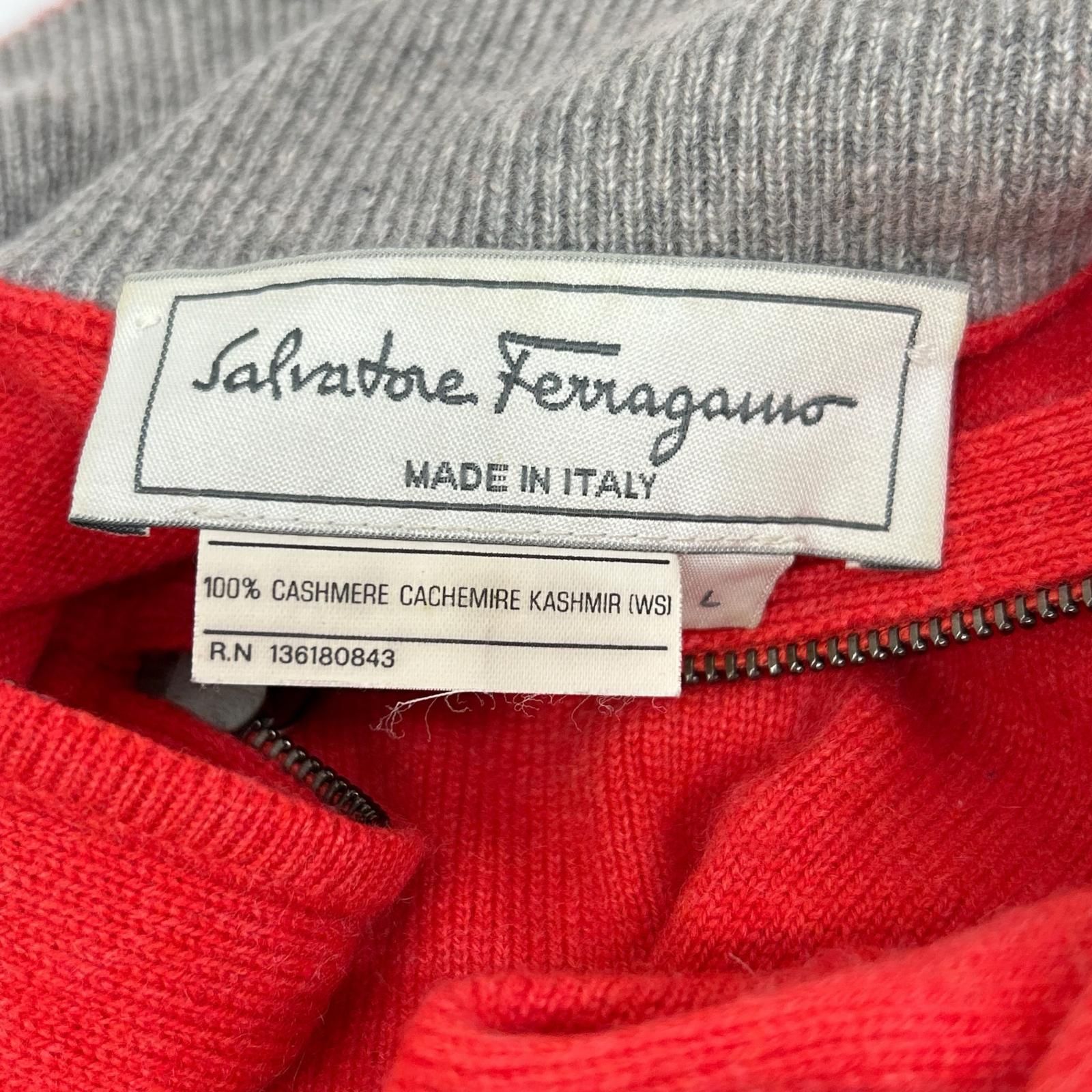 SalvatoreFerragamo サルバトーレフェラガモ レッド カシミヤ ハーフジップ ガンチーニ ニットプルオーバー L SalvatoreFerragamo サルバトーレフェラガモ レッド カシミヤ ハーフ