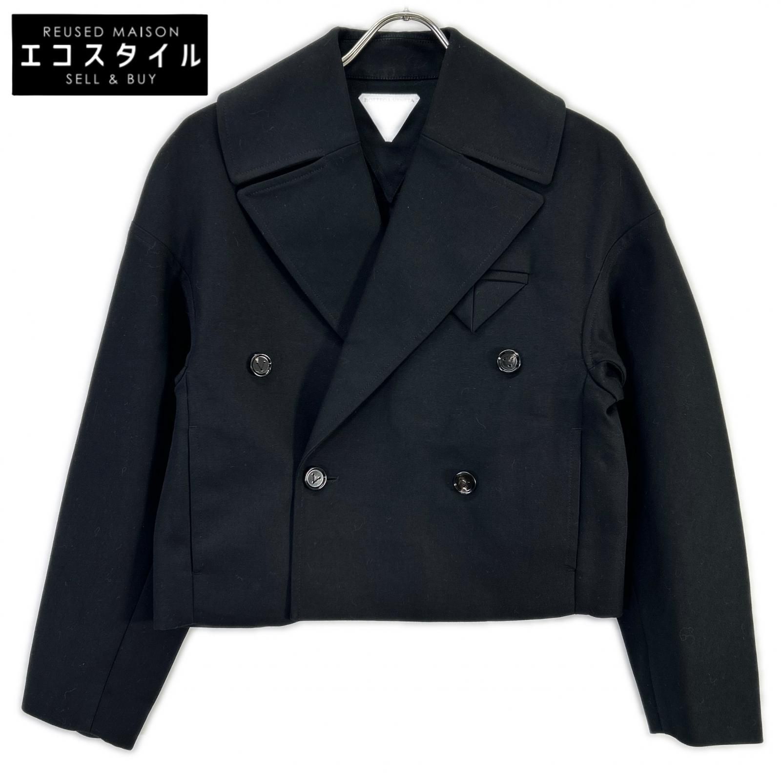 BOTTEGA VENETA　ボッテガヴェネタ　686152 22年 ブラック ストラクチャードウールクロップドジャケット　34