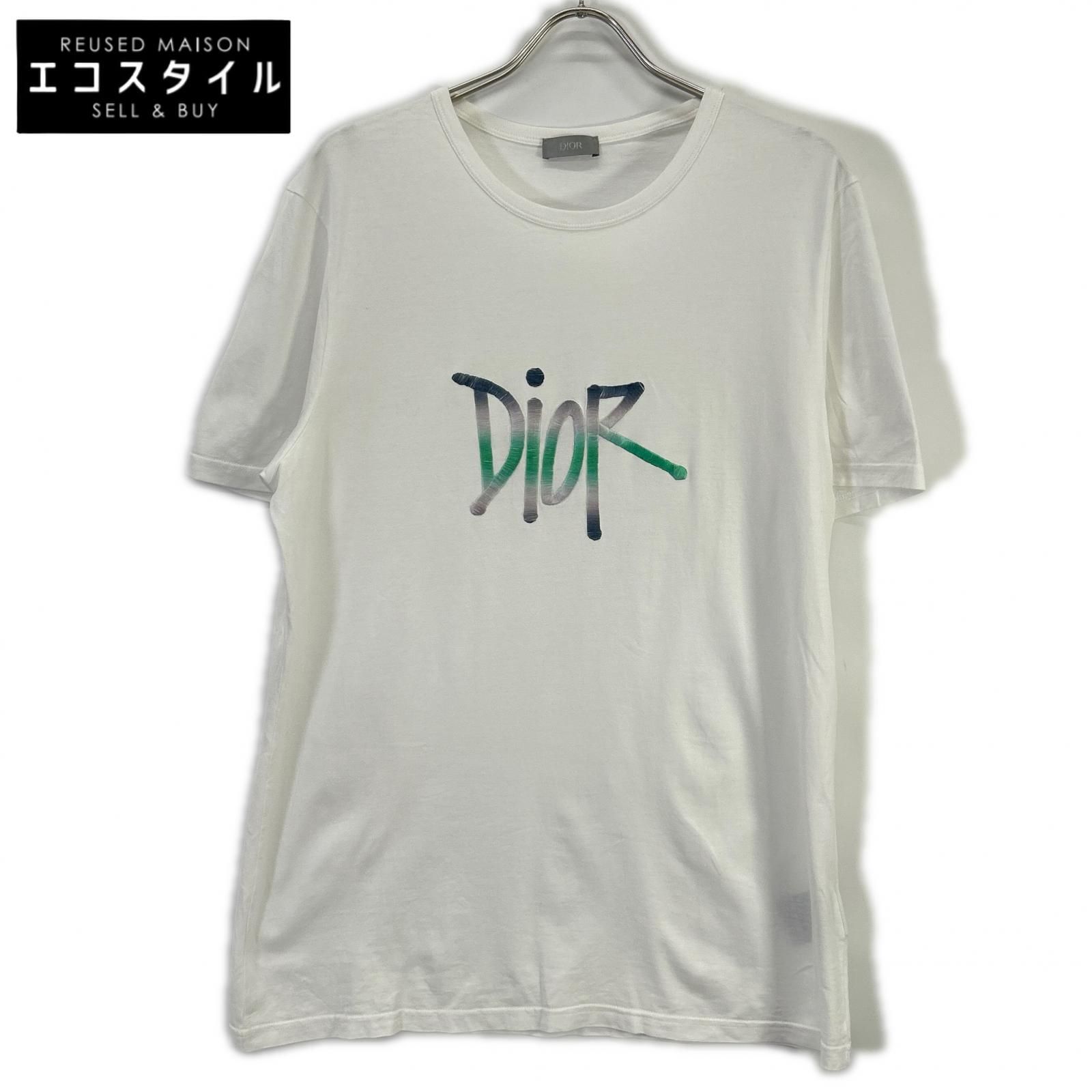 DIOR　ディオール　×Shawn Stussy ホワイト ロゴ入り Tシャツ　XL