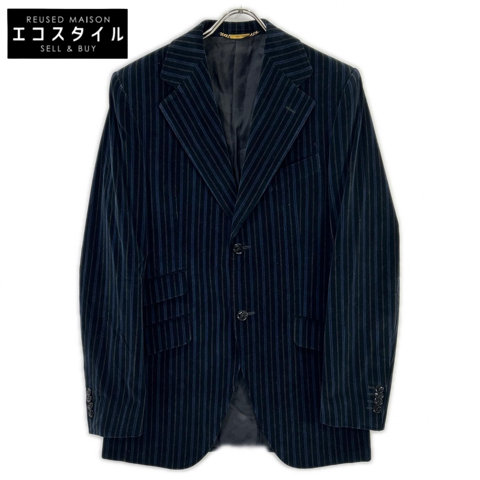 DOLCE&GABBANA　ドルチェアンドガッバーナ　G2018T ネイビー ベロア 裏地ロゴ テーラードジャケット　46