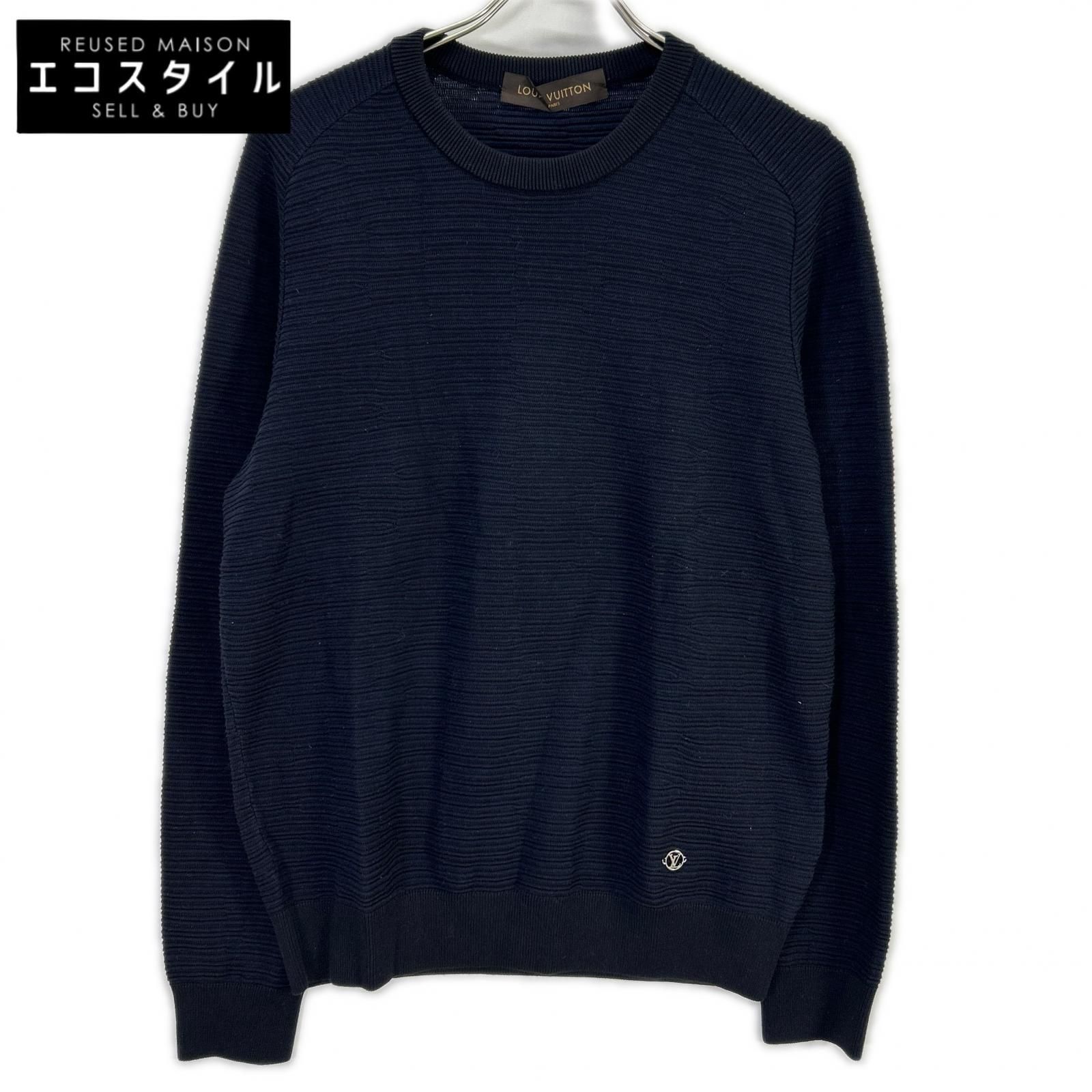 LOUIS VUITTON　ルイヴィトン　RM161Q F76 H9N50W 16年製 ネイビー コットンシルク ロゴ金具 ニットセーター　S
