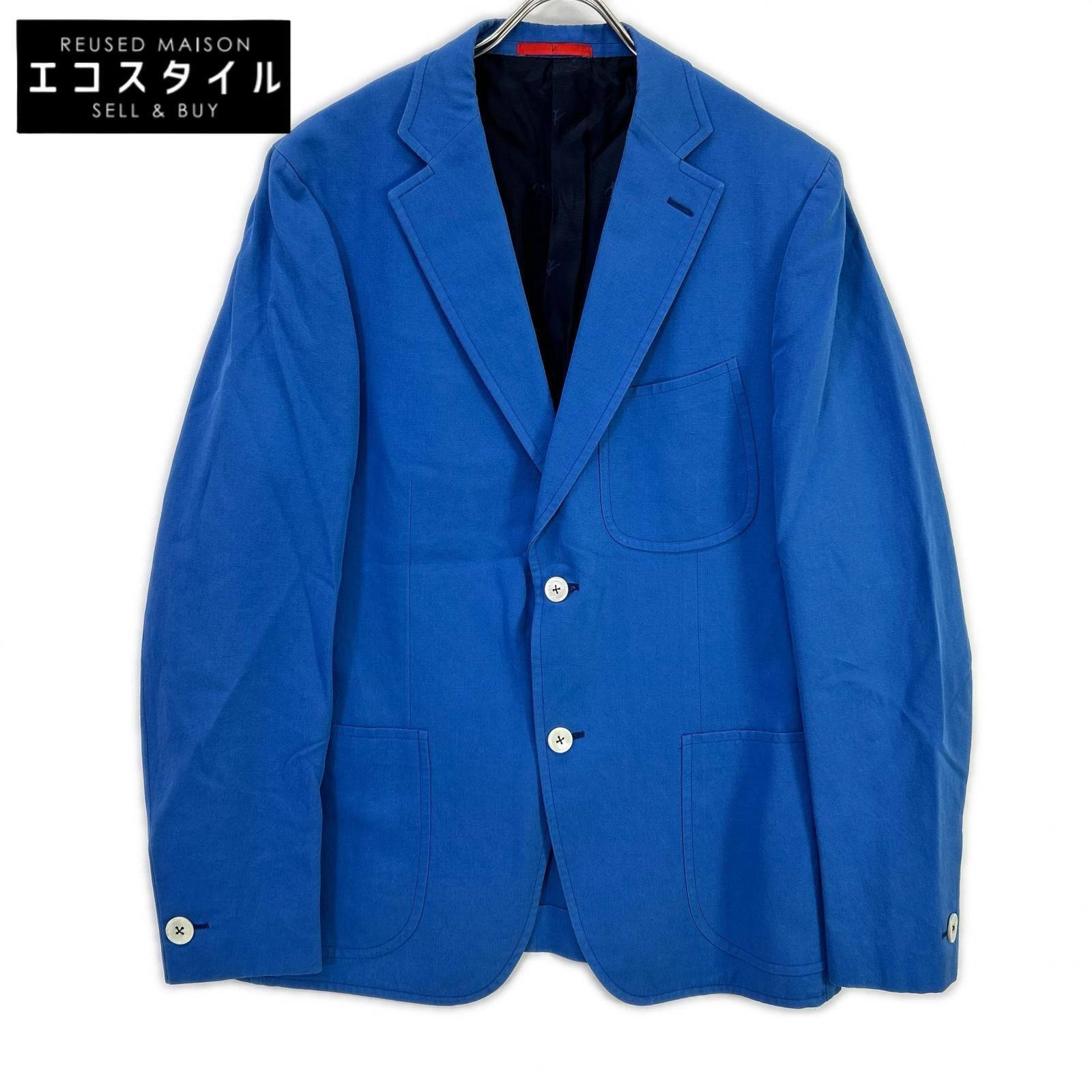 ISAIA イザイア MORFED コットンリネン ブルー ノッチドラペル シングルジャケット 50 ISAIA イザイア MORFED コットンリネン ブルー ノッチドラペル