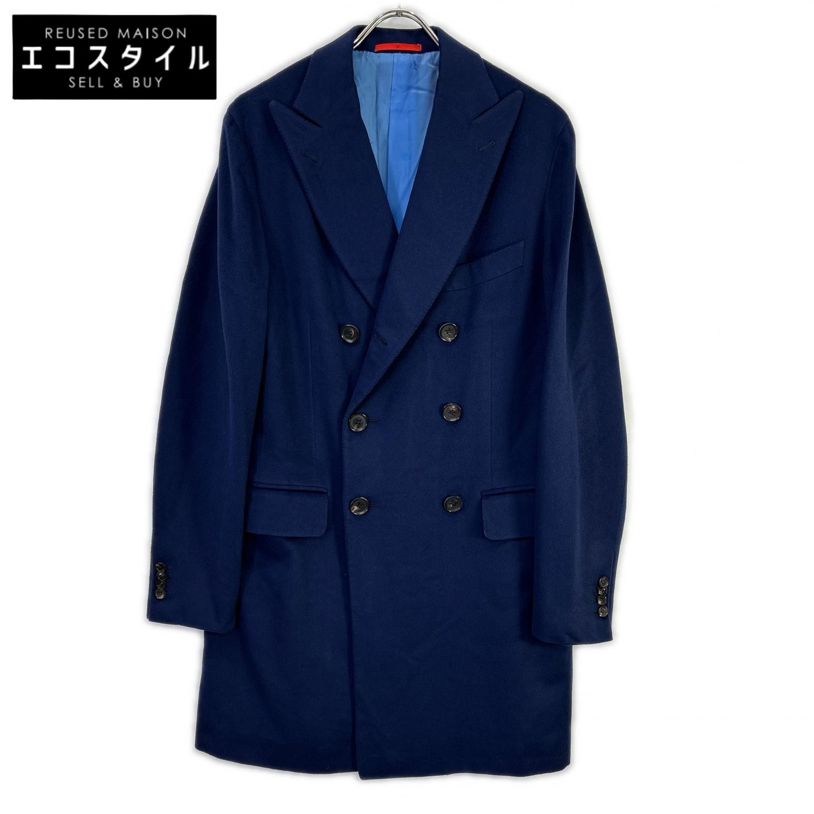 ISAIA　イザイア　COLORADO ウールカシミヤ ネイビー ダブルチェスターコート　48