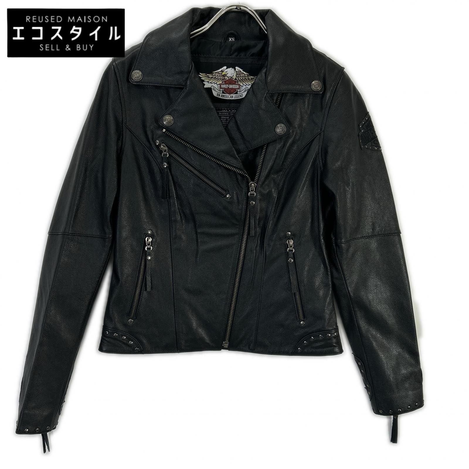 Harley-Davidson ダブルライダースジャケット ブラック XS 美品 HARLEY DAVIDSON ハーレーダビッドソン ブラック スタッズ フレイム
