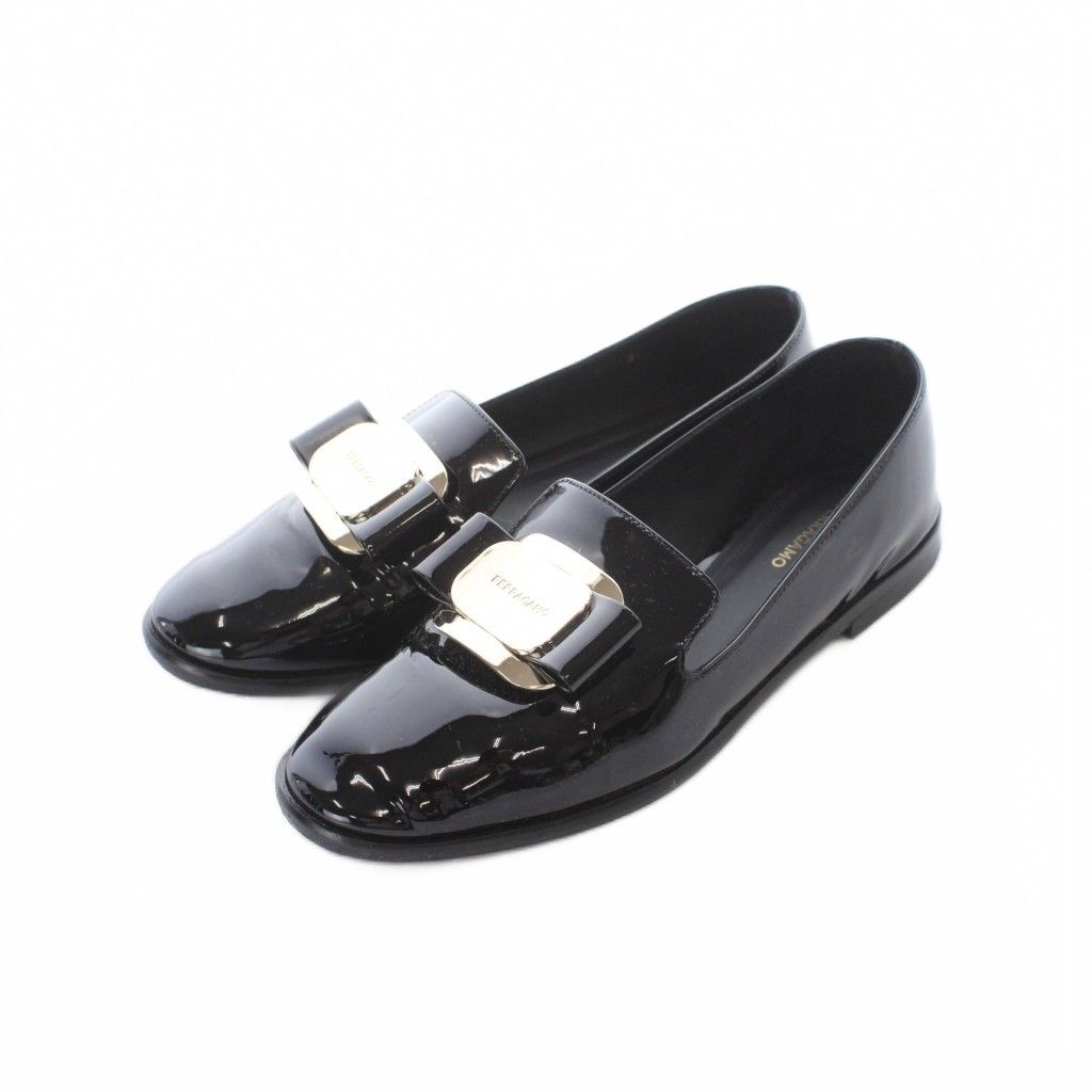 サルヴァトーレフェラガモ Salvatore Ferragamo ヴァラ エナメル ローファー モカシン シューズ 5 22.5cm 黒 ブラック ヴァラリボン /RI ■OS