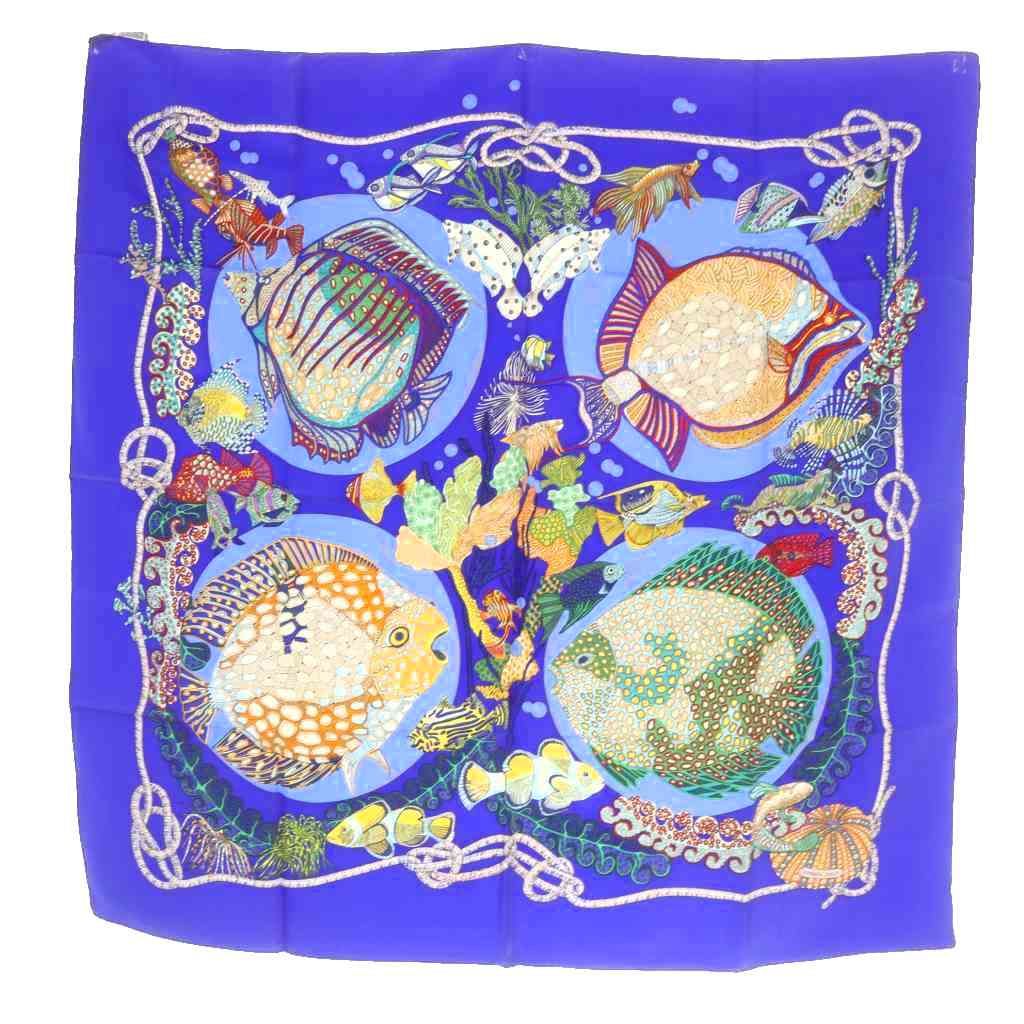 エルメス HERMES Grands Fonds 深海魚 スカーフ 総柄 青 カレ90 - メルカリ