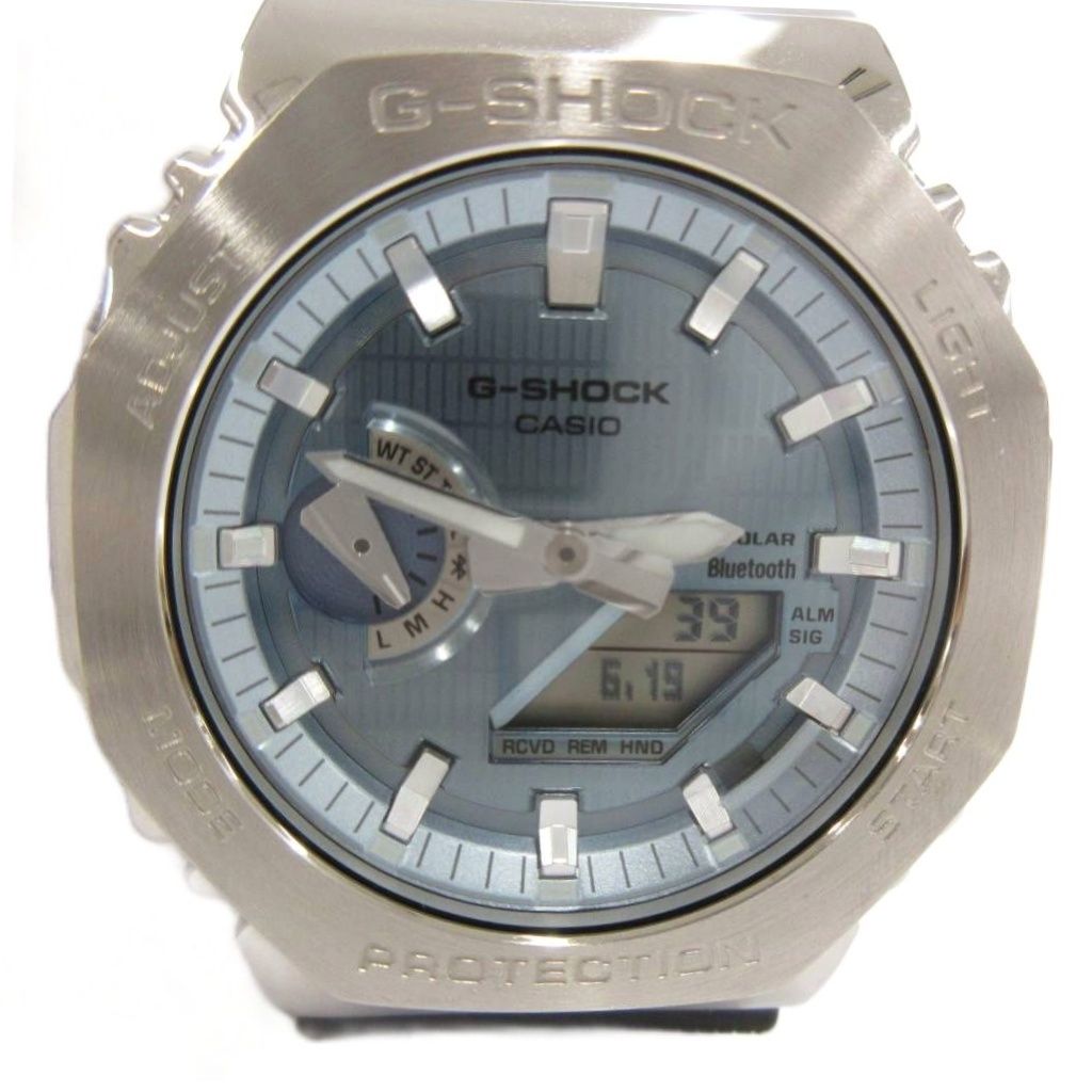 ジーショック G-SHOCK 美品 メタルカバードモデル 腕時計 ウォッチ アナデジ タフソーラー GBM-2100A-1A2JF 文字盤ライトブルー シルバーカラー /MG