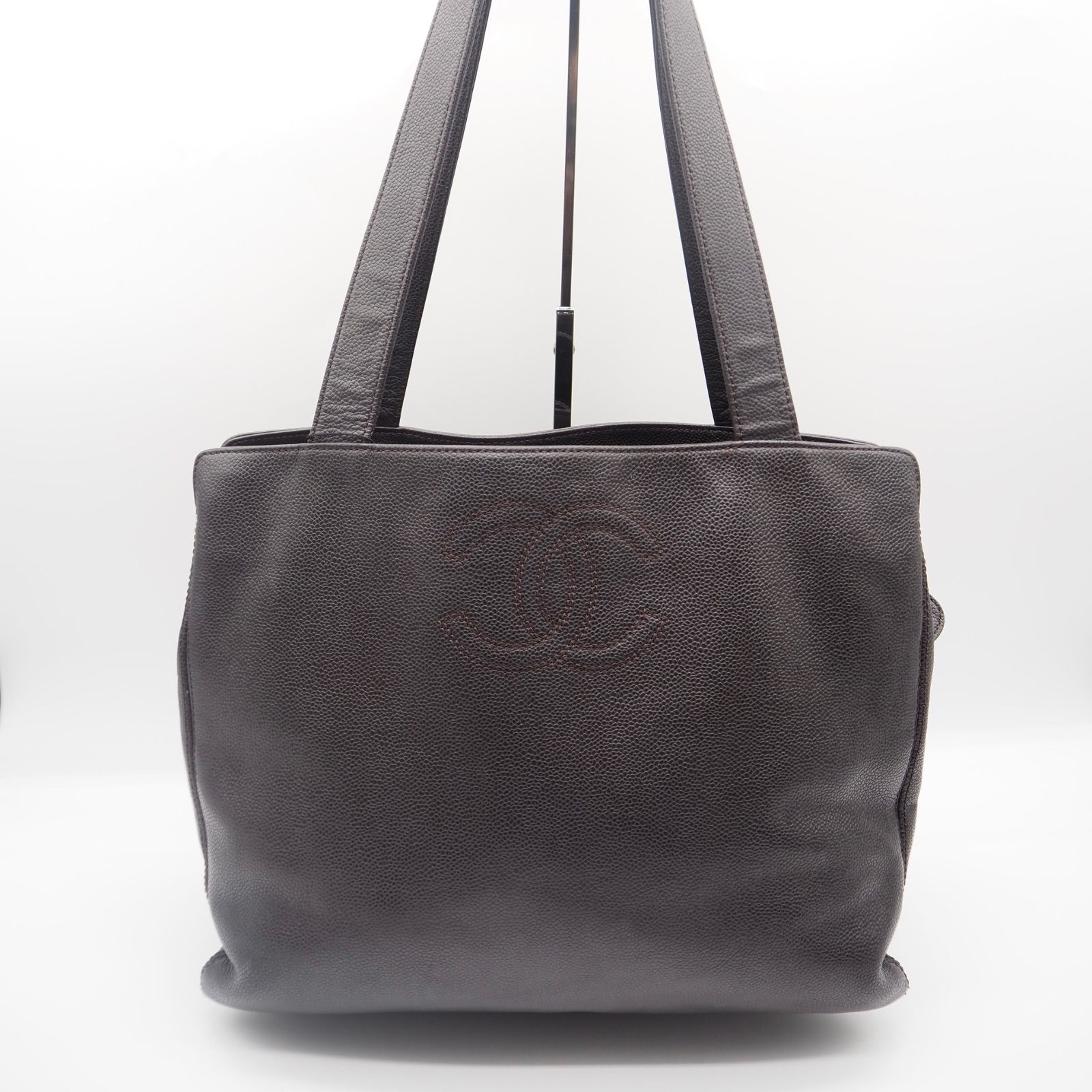 CHANEL キャビアスキントートバック レザー ブラウン シャネル - メルカリ