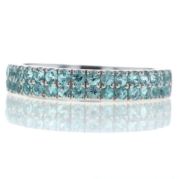 GSTV K18WG White Gold Ring Paraiba Tourmaline 0.53 CT Pavé 2 Row Half Eternity Ring No. 12.5 [Brand New Finished] [zz] [used]