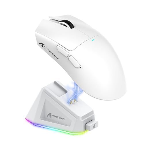 ATTACK SHARK X11 ゲーミングマウス ワイヤレス 無線 2.4g/Bluetooth/USB-C 超軽量63g 22000DPI 充電ドック付き アンチスリップテープ付き 最大65時間動作 技適取得済み (ホワイト)e 699f9161