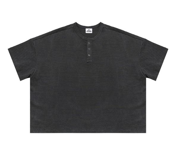 L MJD ストライプ ヘンリーネック Tシャツ