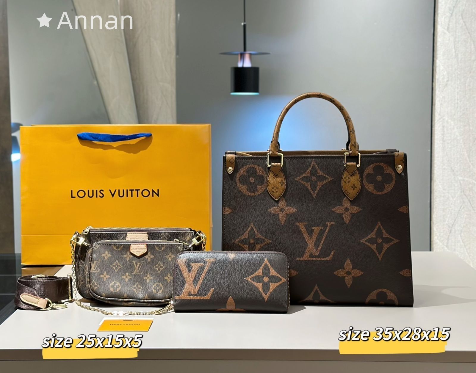 未使用！ LV LOUIS VUITTON ルイヴィトン オンザゴー MM トートバッグショルダーバッグ 財布 3点セット