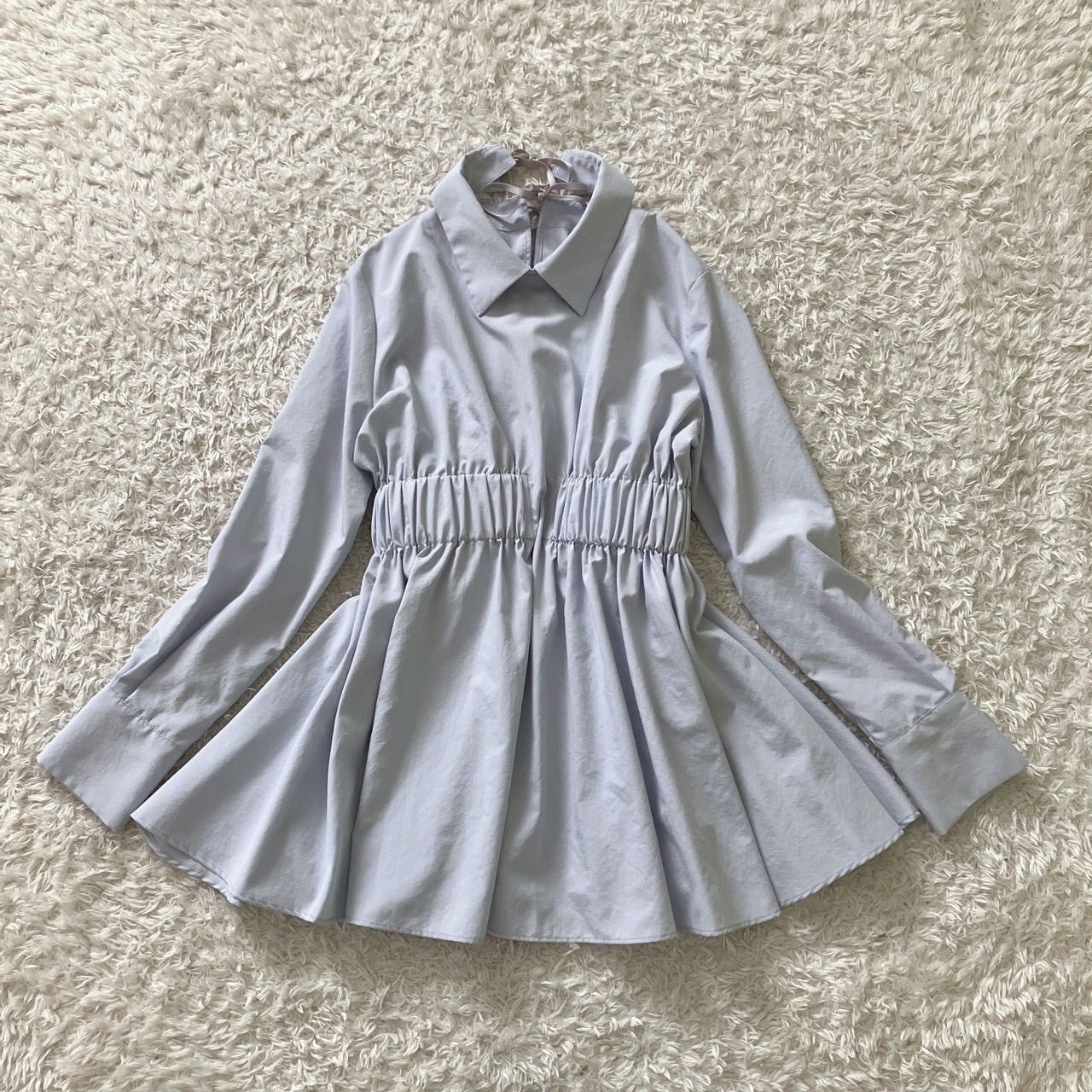 Audire アウディーレ　 ruffle sleeve blouse Blue ラッフルスリーブブラウス チュニック