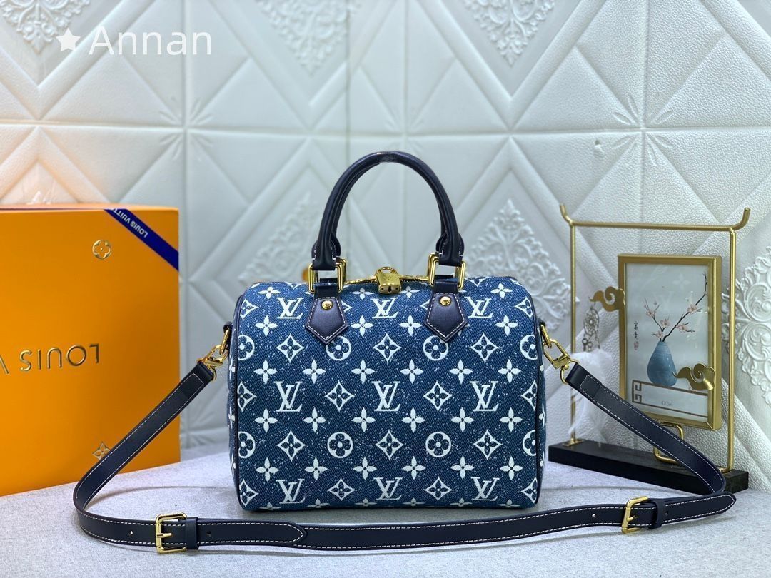 LOUIS VUITTON ルイヴィトン デニム ハンドバッグ モノグラム ジャガード スピーディ25 バンドリエール M59609