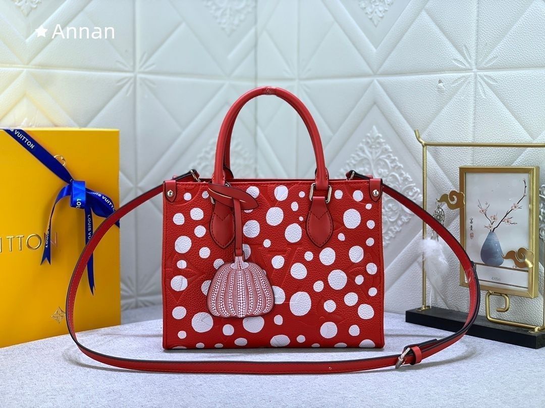 LOUIS VUITTON ルイヴィトン ハンドバッグ モノグラムアンプラント オンザゴー PM LV×草間彌生コラボ 赤/白 M46412 レディース レザー ハンドバッグ