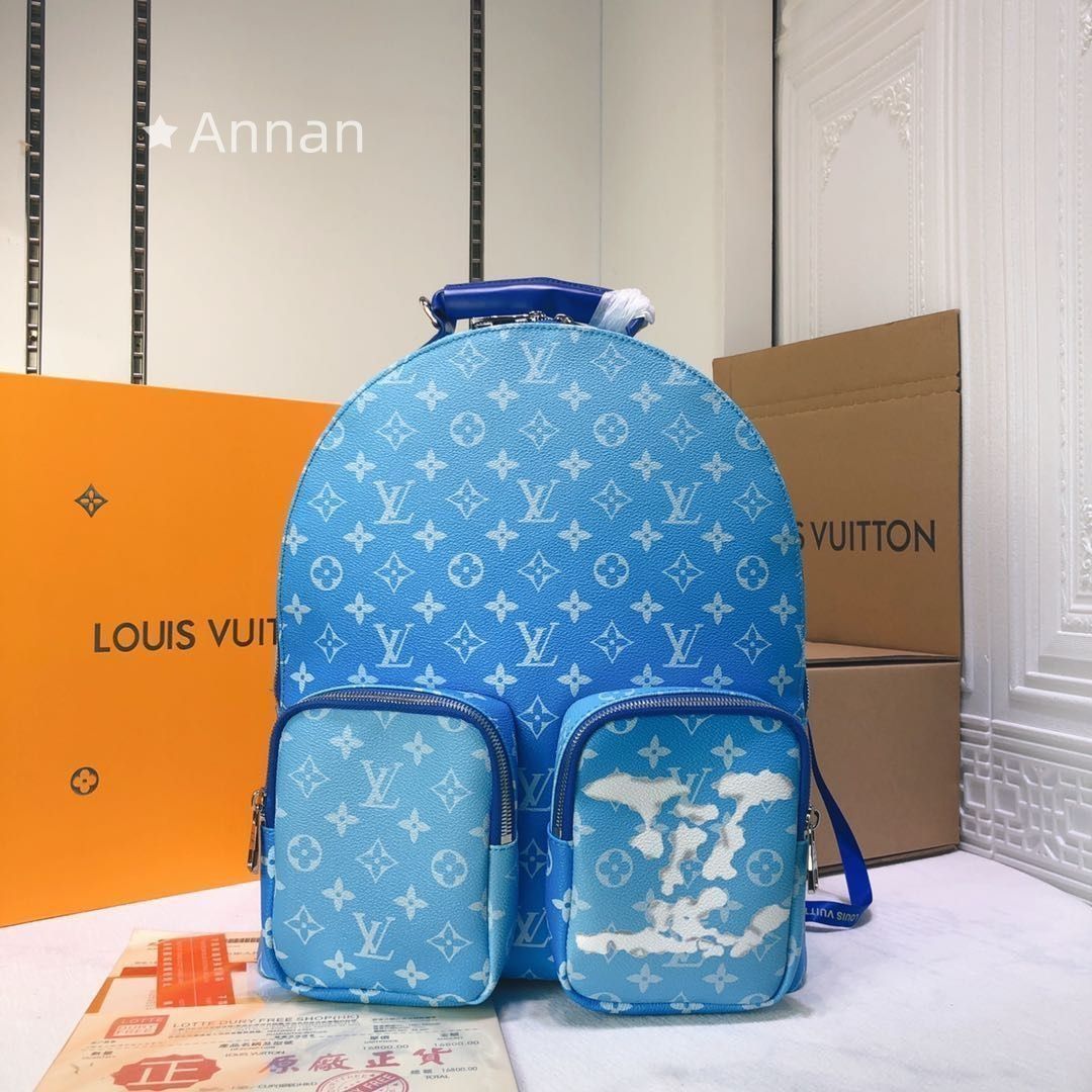 期間限定☆LOUIS VUITTON ルイヴィトン メンズ バックパック リュック 人気モデル 送料無料 21FW モノグラムクラウズ リュック 人気モデル 送料無料 ブルー ホワイト M45441 雲 鞄