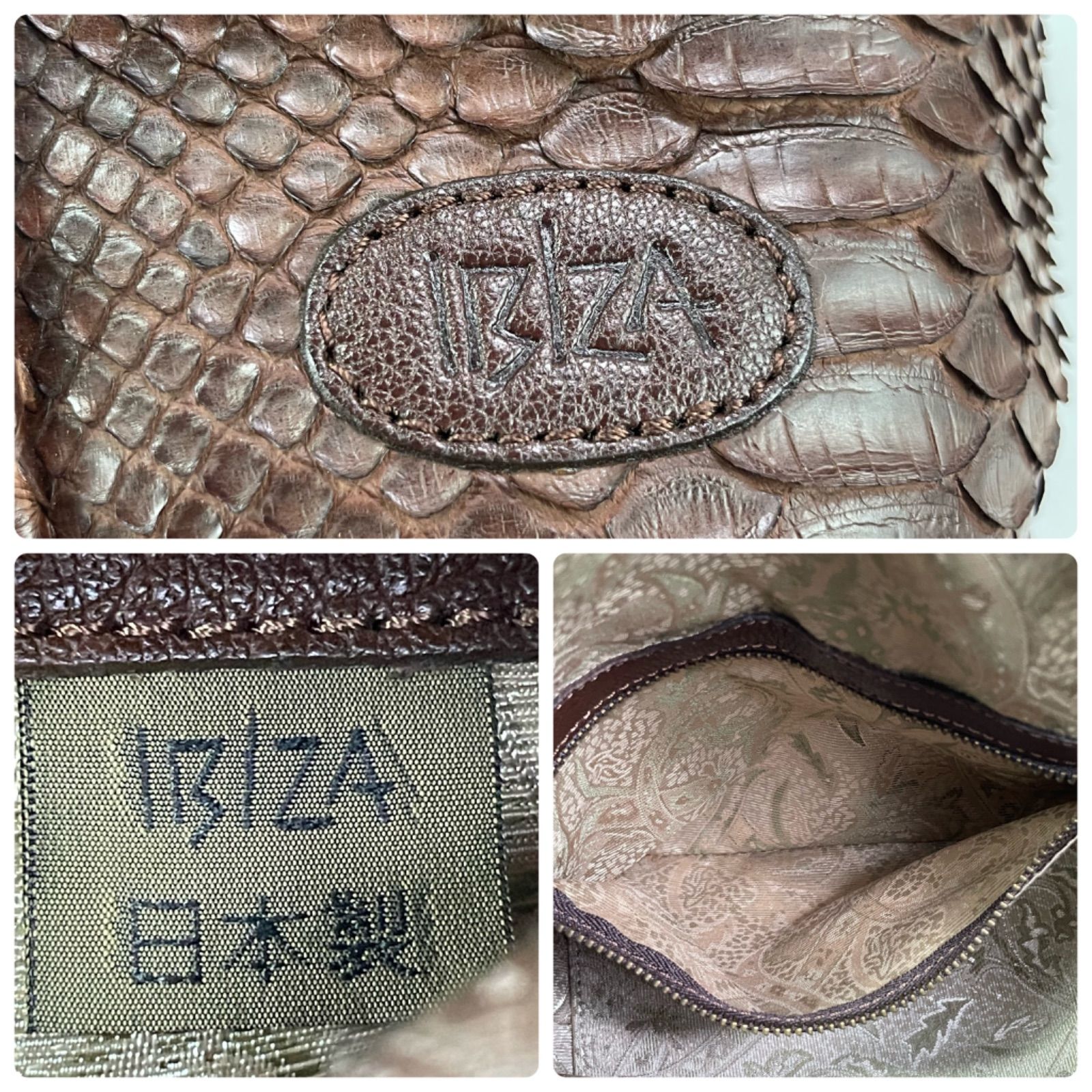 極美品】IBIZA イビザ パイソン 本革 巾着 ハンドバッグ ヘビ革 蛇 