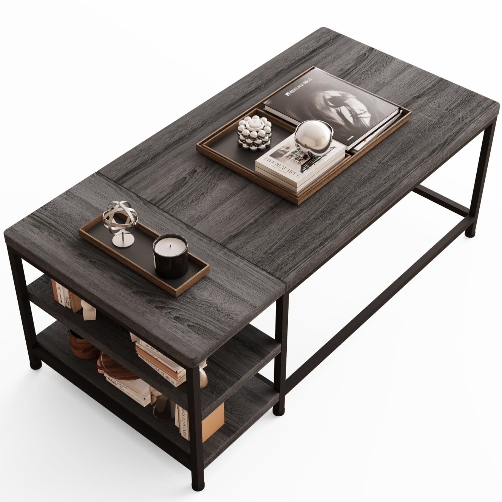 ★新品★Jebor 105CM ローテーブル センターテーブル コーヒーテーブル リビングテーブル R角保護 収納付き 組立簡単 fad5b884