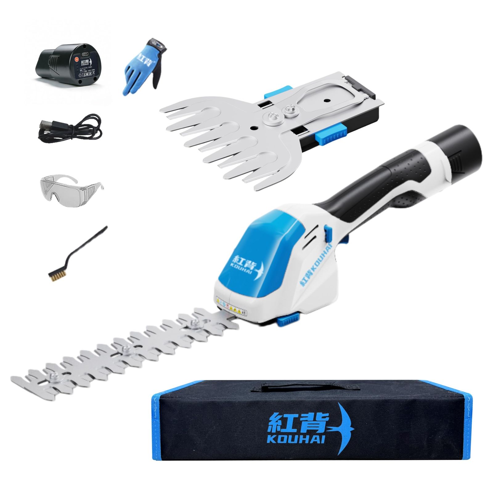 ☆新品☆【軽量1kg・2in1】充電式 芝生バリカン & 生垣バリカン 12V 2Ah バッテリー付き 防錆特フッ素コート刃 30cm生垣刃/13cm芝生刃 ワンタッチ交換 低振動低騒音 手袋・保護メガネ付き 高齢者女性におすすめ 2dfc8cf4