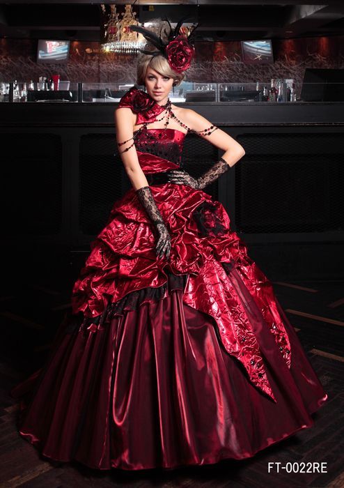 ff Tiara カラードレス レッド ワインレッド プリンセスライン 11号 13号 15号 レースアップ クラウディア 結婚式 前撮り 演奏会 中古