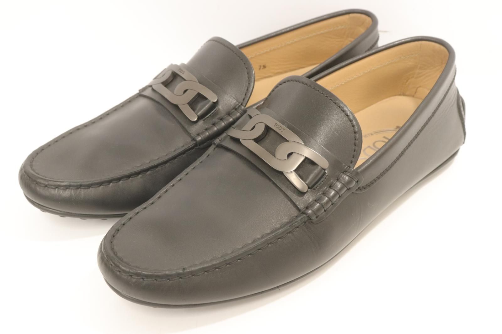 【中古】 Tod's メンズレザーシューズ UK7.5 チェーンモカシンシューズ Tod's UK7.5 黒 ブラック ロゴ