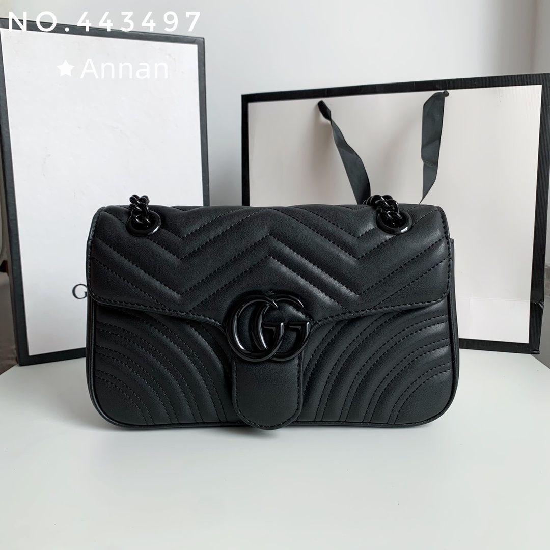 新品同様 人気 GUCCI グッチ ショルダーバッグ GGマーモント レザー キルティング チェーン 443497 ブラック
