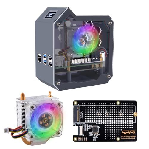 GeeekPi N07 ミニタワー NVMe NAS キット Raspberry Pi 5 用、N07 M.2 NVMe SSD Pip PCIe ペリフェラルボード底部付き、M.2 Key-M NVMe SSD 2230/2242/2260 a53f9e46
